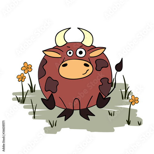 Cartoon bull. Vector illustration of cute ox.