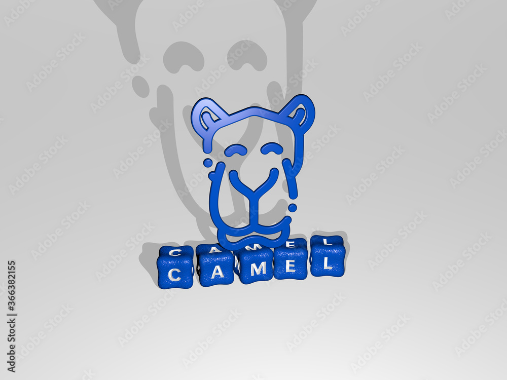 3D illustration of CAMEL graphics and text made by metallic dice ...