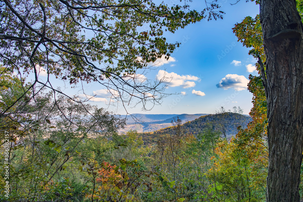 View of the Ozarks in Autumn from Jasper Arkansas Mountain Cabin Lookout