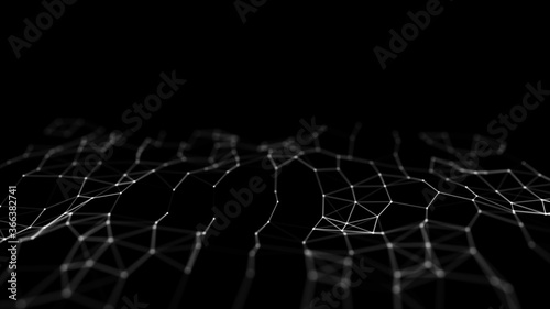 Wave 3d. Wave of particles. Abstract Black Geometric Background. Big data visualization. Data technology abstract futuristic illustration. 3d rendering.