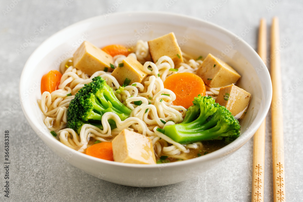 Vegan asian soup with noodles and tofu Vegan asian soup with noodles and tofu