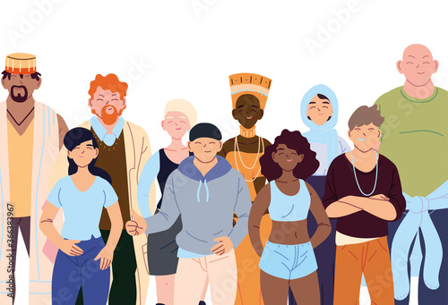 Women and men cartoons of cultural diversity vector design