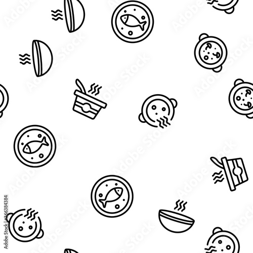 Soup Different Recipe Vector Seamless Pattern Thin Line Illustration