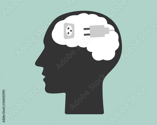 Digital Detox Concept. Brain want unplugging the and being offline. Flat vector illustration.