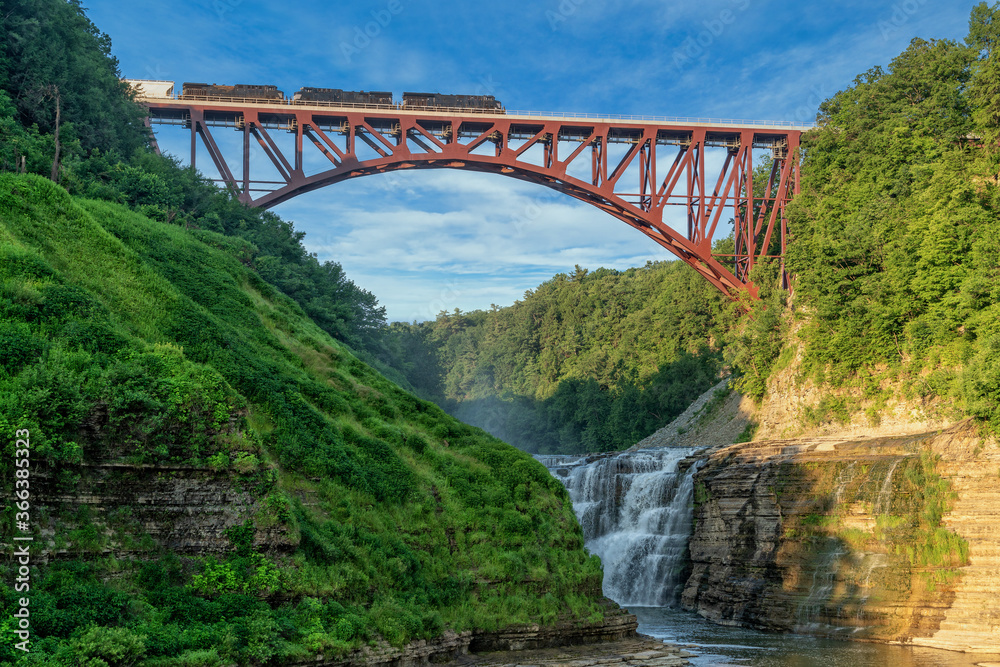 Train Crossing The Arch Bridge At Letchworth State Park Train Crossing The Arch Bridge At Letchworth State Park