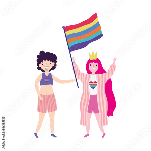 pride parade lgbt community, woman with crown and flag, transgender man