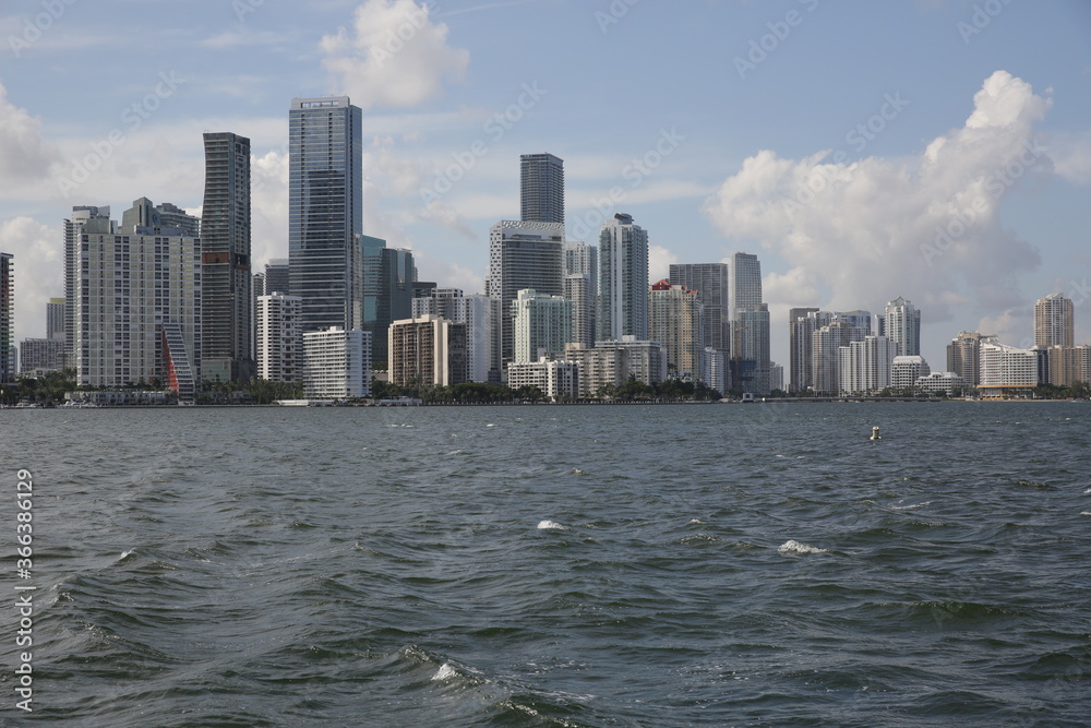 miami downtown city skyline on the river or sea. panorama view.