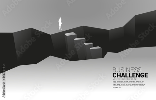 silhouette of businessman standing at valley. concept of business challenge and courage man