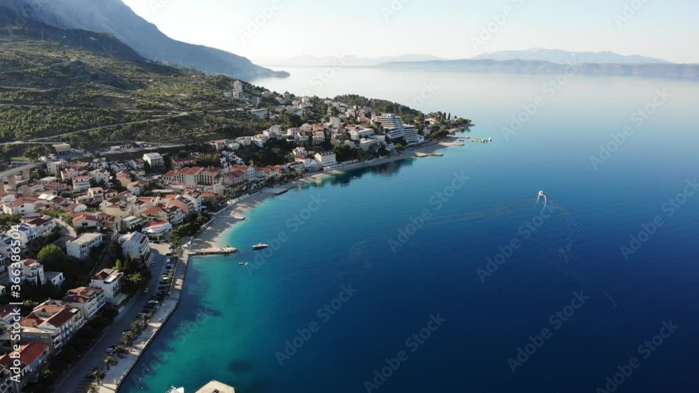 Coastline of Podgora, near Makarska, Croatia, Dalmatia, Europe. Drone Aerial view Coastline of Podgora, near Makarska, Croatia, Dalmatia, Europe. Drone Aerial view