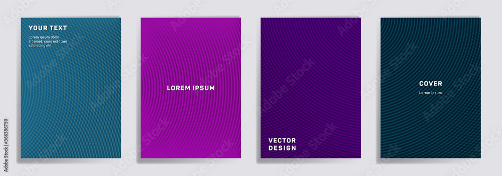 Semicircle lines halftone grid covers vector set. - obrazy, fototapety, plakaty 