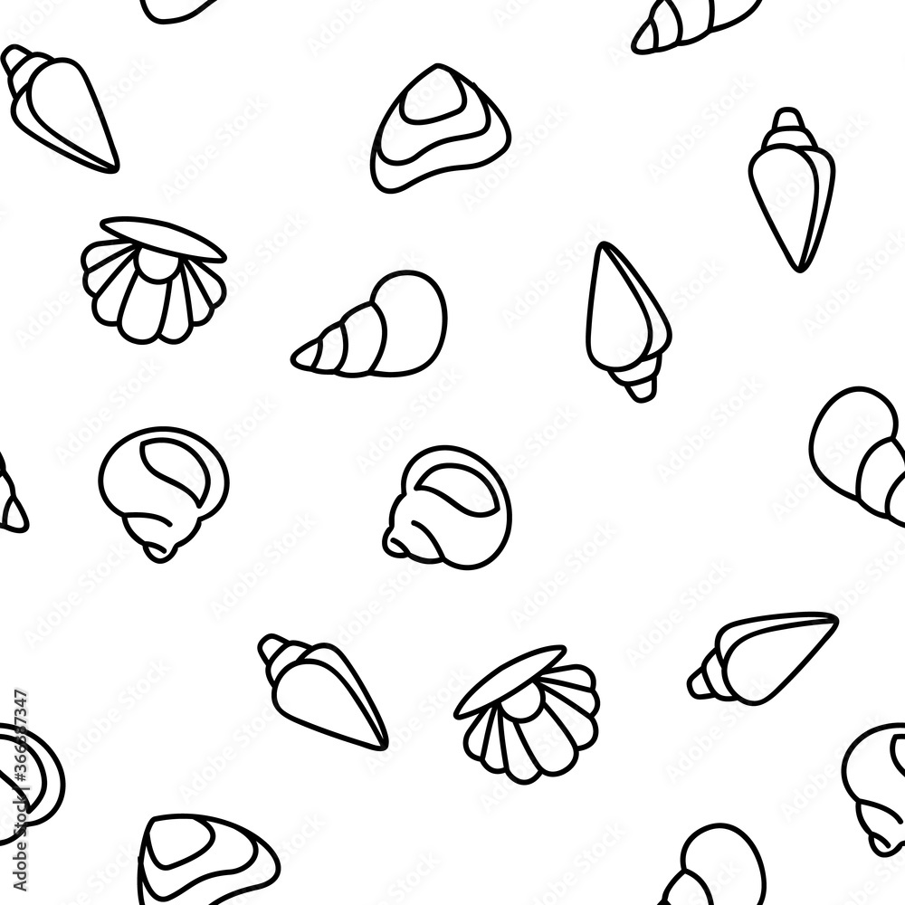 Shell And Marine Conch Vector Seamless Pattern Thin Line Illustration