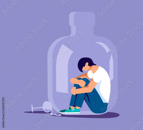 Alcoholic man in a bottle