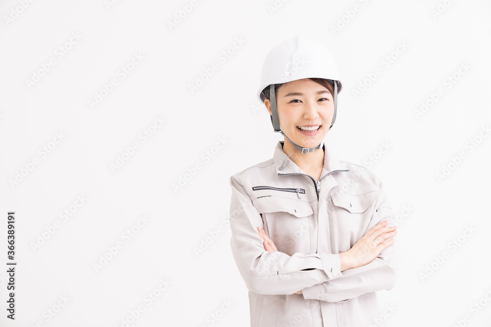 作業着の女性 作業着の女性
