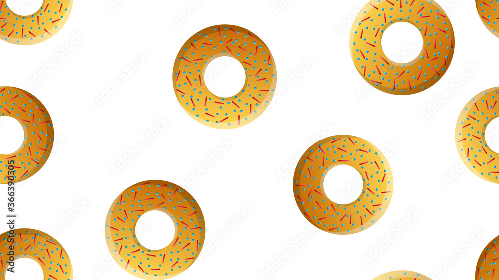 Vector seamless pattern with colorful donuts with glaze and sprinkles on a white background