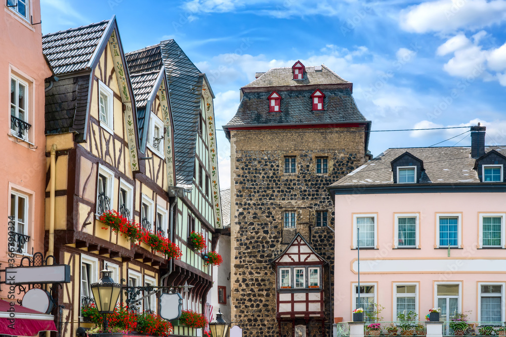 Ταπετσαρία Half-timbered houses on Burgplatz castle square, Linz am Rhein, Rhineland-Palati