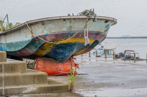 Dry docked fishing boat