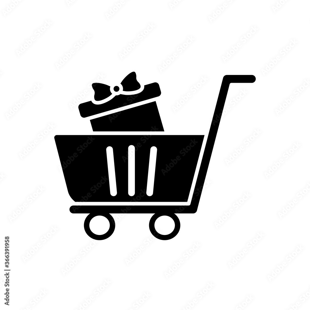 shopping cart with gift box icon, silhouette style shopping cart with gift box icon, silhouette style