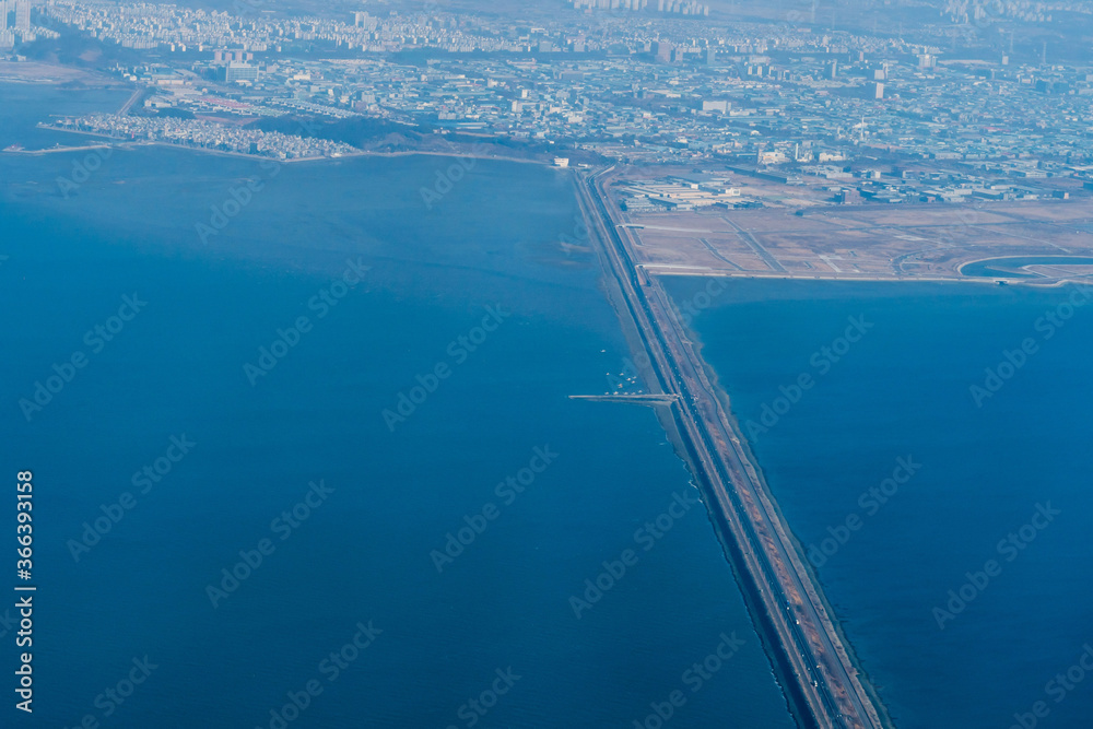 Aerial landscape of ocean causeway