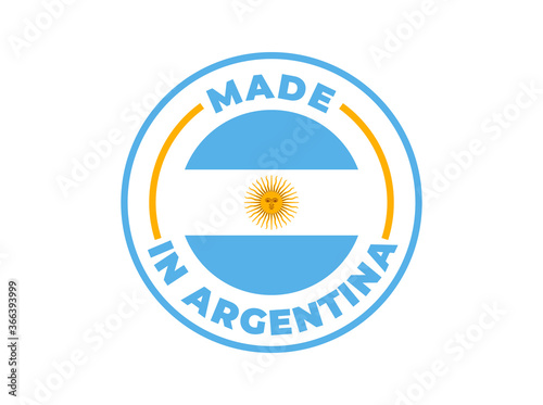 "Made in Argentina" vector icon. Illustration with transparency, which can be filled with white, or used against any background. Country flag encircled with text and lines.