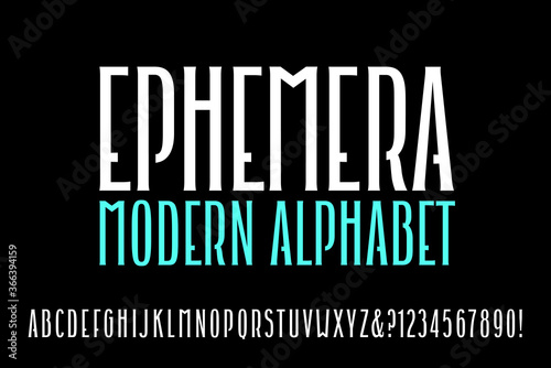 A Stylish Modern Condensed Capitals Alphabet; This Font Would Work Well in a Fashion or On-trend Branding Context