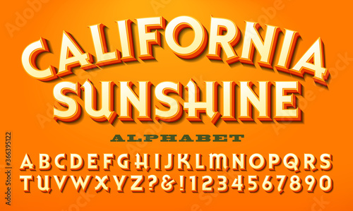 A Bright Warm-Colored Alphabet, California Sunshine is a Font Similar to What Might Be Used on a Vintage Fruit Crate