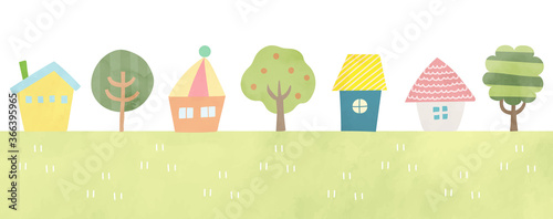 北欧風の家の街並のイラスト／背景／かわいい／素材／家