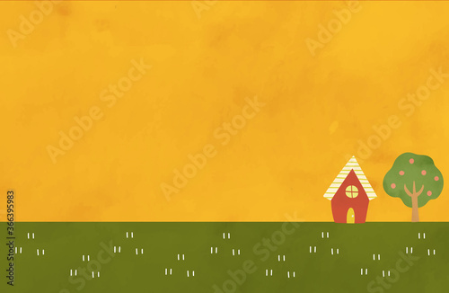 北欧風秋の田舎の風景の背景イラスト かわいい 素材 家 空 Ilustracion De Stock Adobe Stock