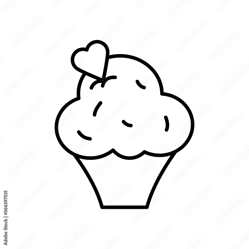 sweet cupcake with heart topping, line style