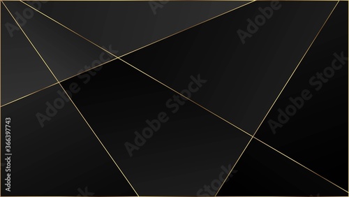 Black Luxury Polygon Pattern. Gold Lines Triangular Premium Border. 