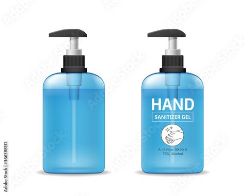 Alcohol sanitizer gel bottle, template collections, hand wash virus protection isolated on white background, vector illustration