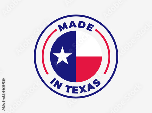 "Made in Texas" vector icon. Illustration with transparency, which can be filled with white, or used against any background. State flag encircled with text and lines.