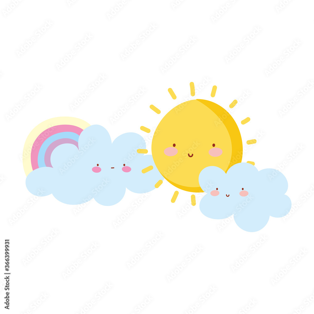 cartoon rainbow clouds and sun isolated icon design cartoon rainbow clouds and sun isolated icon design