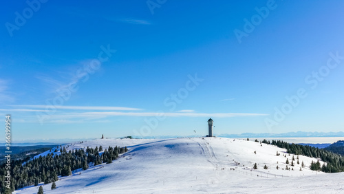 Winter Feldberg Ski Resort in Black Forest of German, tower at rear of treeless area © Wheat field