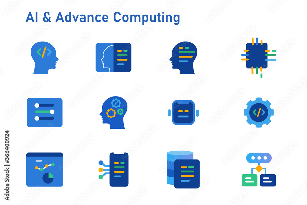 AI Artificial intelligence advance computing icon set collection future ...