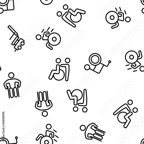 Wheelchair For Invalid Vector Seamless Pattern Thin Line Illustration