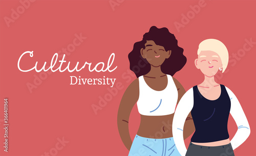 African and european women cartoons of cultural diversity vector design
