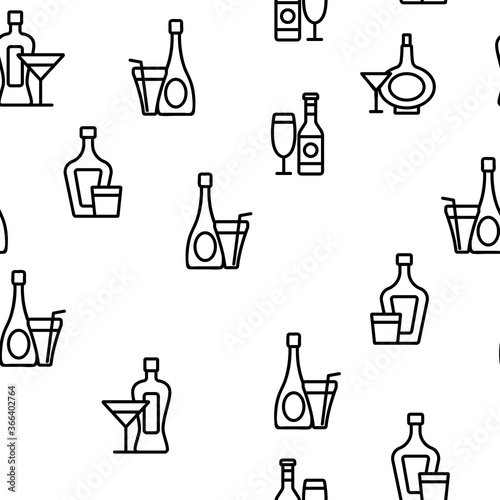 Alcohol Drink Bottles Vector Seamless Pattern Thin Line Illustration