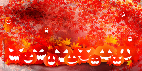 ハロウィン　かぼちゃ　紅葉　背景