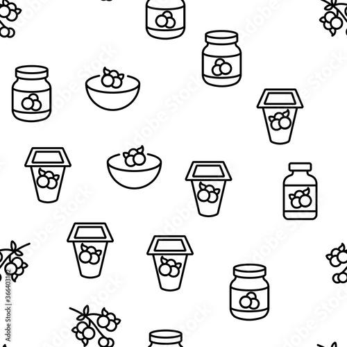 Blueberry Berry Food Vector Seamless Pattern Thin Line Illustration