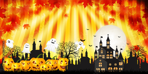 ハロウィン　かぼちゃ　紅葉　背景