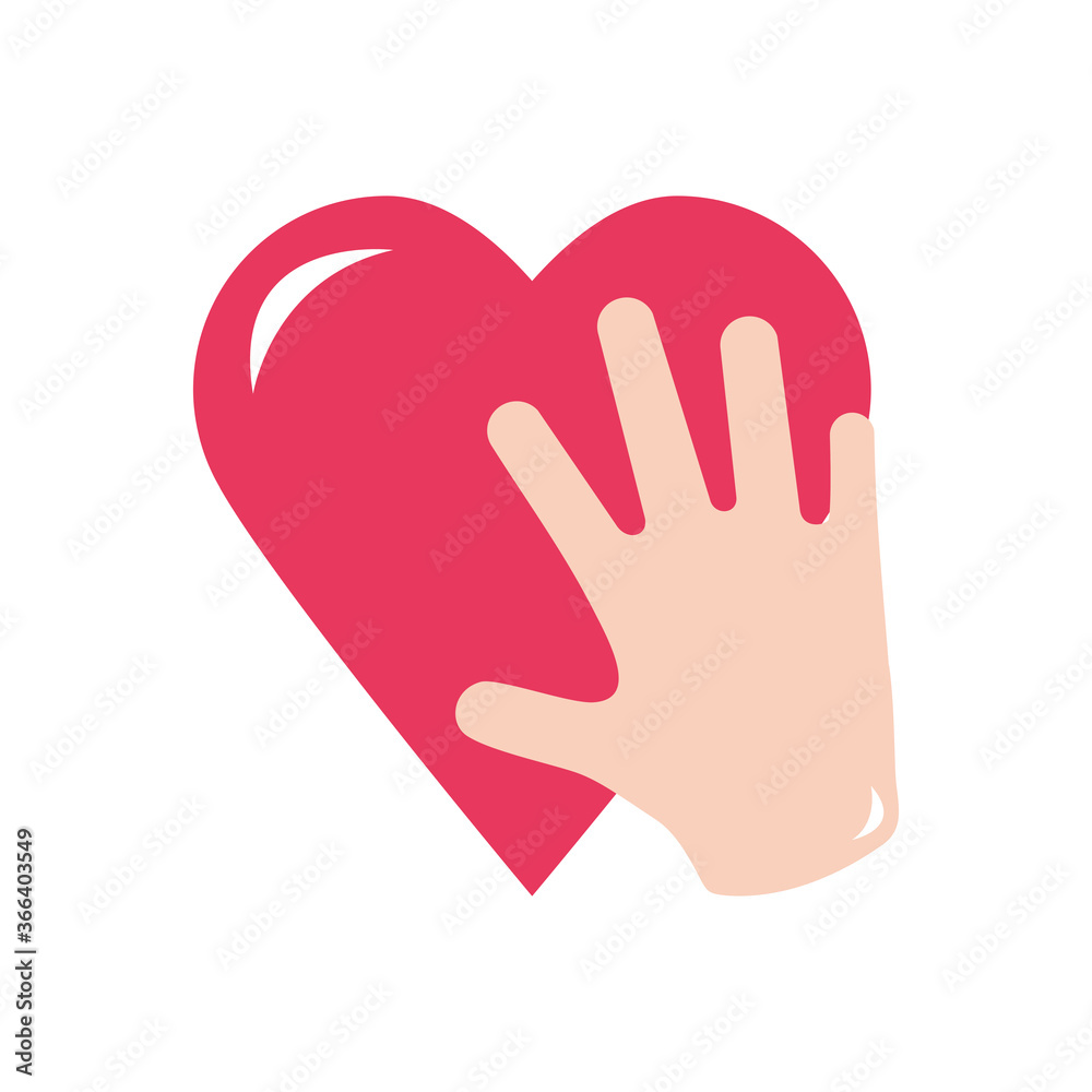 hand and heart icon, flat style