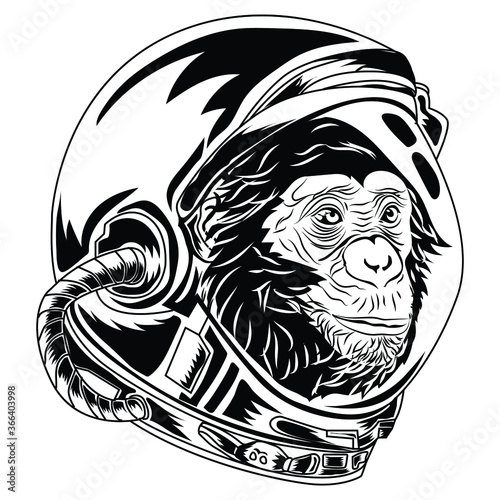 artwork illustration and t-shirt design black and white hand drawn astronauts monkey premium vector
