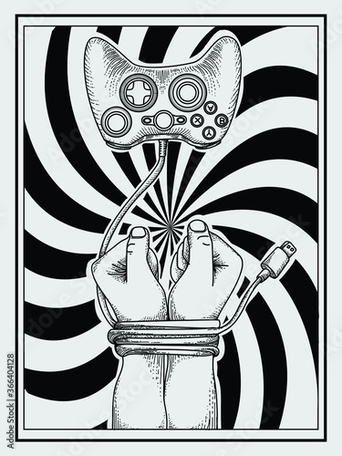 artwork illustration and t-shirt design black and white hand drawn human hand fettered game premium vector