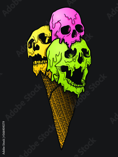 artwork illustration and t-shirt design ice cream skull  premium vector