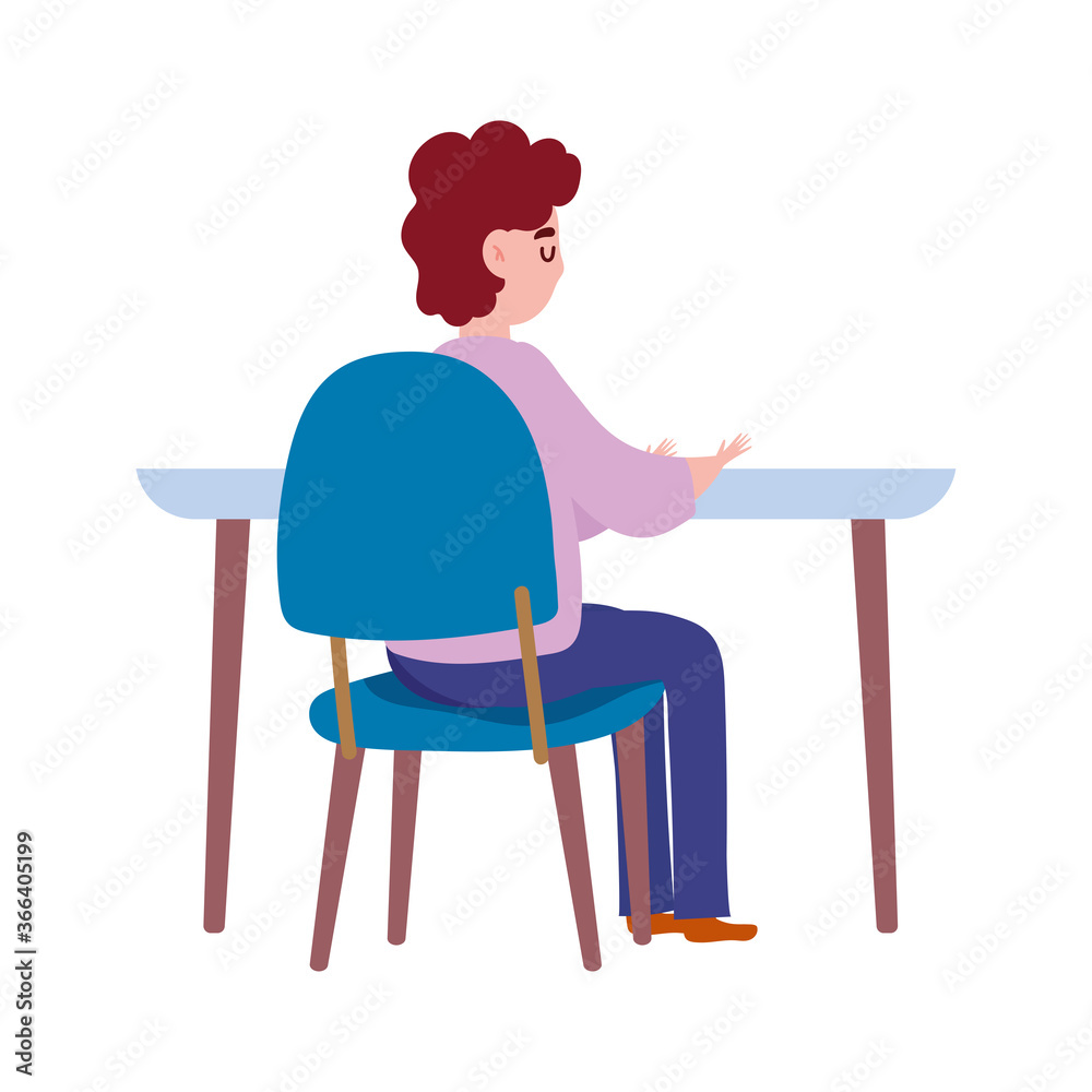 Fototapeta premium back view man sitting on table isolated design icon