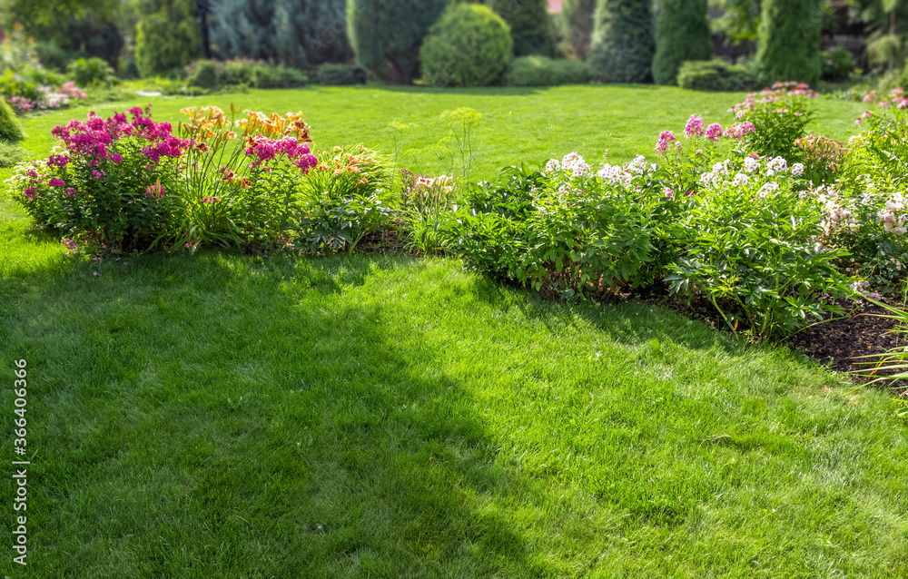 A beautiful flower bed in the backyard of a private house. A beautiful flower bed in the backyard of a private house.
