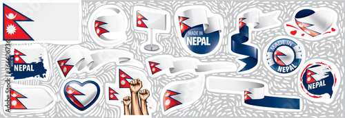 Vector set of the national flag of Nepal in various creative designs