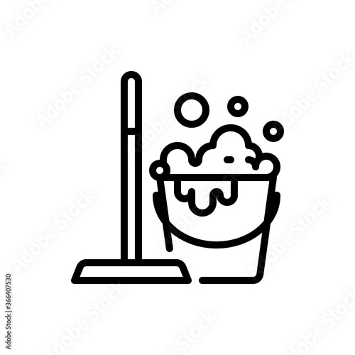 Mop and bucket, cleaning outline icons. Vector illustration. Editable stroke. Isolated icon suitable for web, infographics, interface and apps.