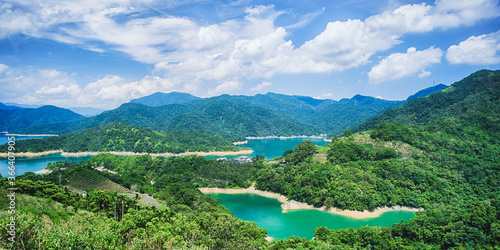 Thousand Island Lake from Bagua Tea Garden at Feitsui Dam in Shiding District, New Taipei, Taiwan. photo