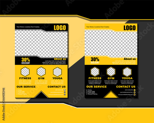 GYM / Fitness Flyer template with grunge shapes. vector.Fitness banner OR flyer. Design template with promoting your events. Elements are layers separately in vector file. modern, Fitness flyer,banner